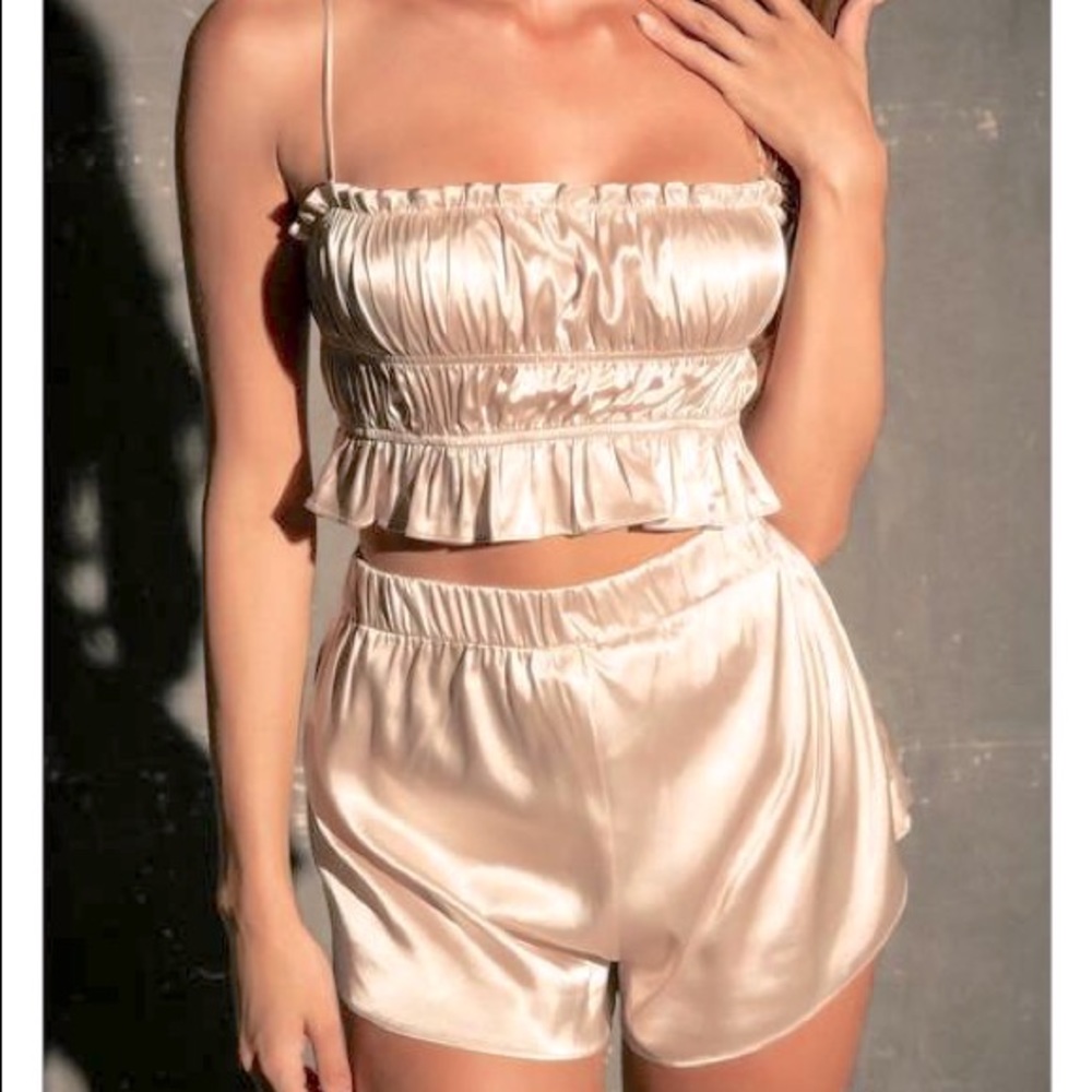 Meshki Champagne Satin Silk Sleep Set - XS